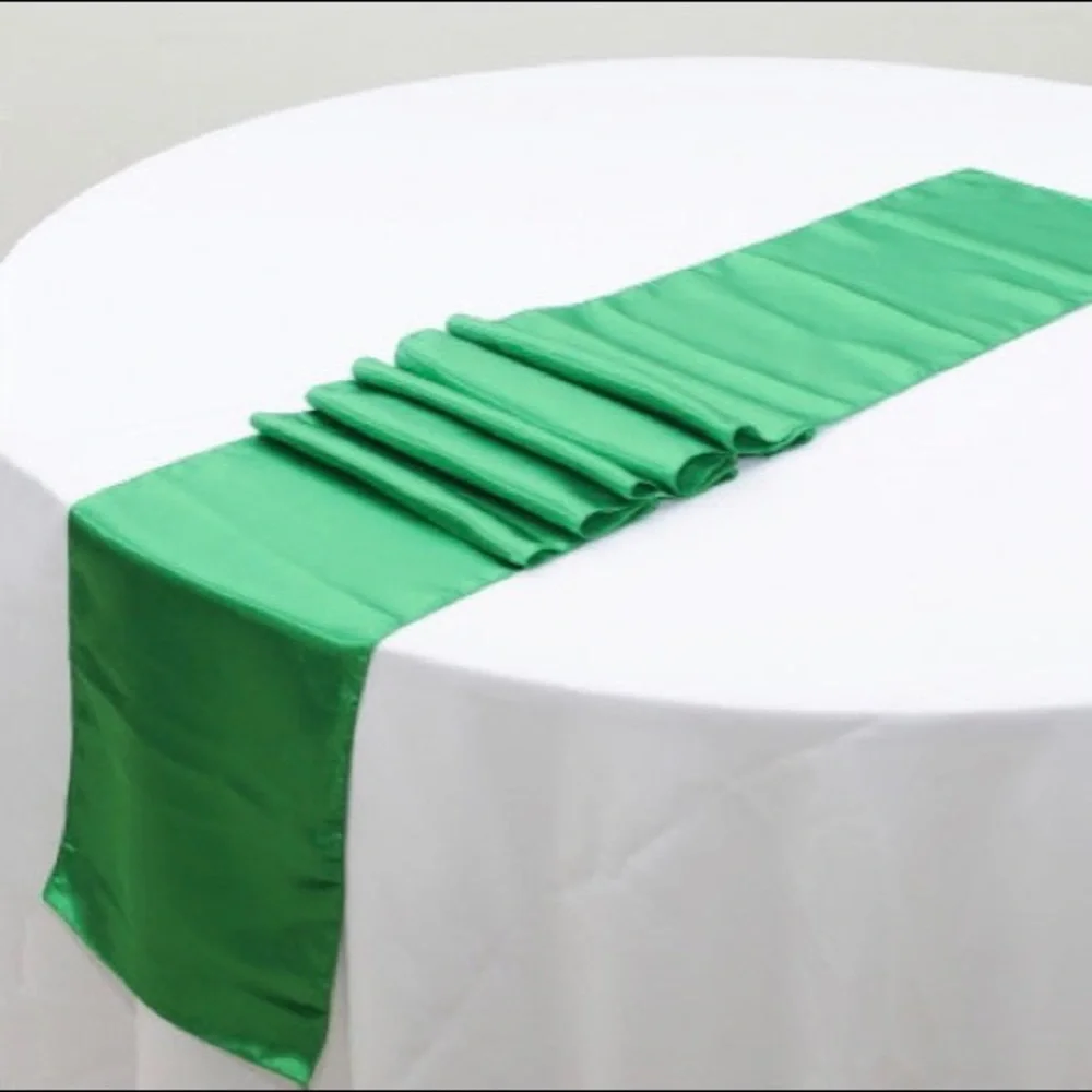 Lot of 5 Green Satin Table Runners – 12” x 108”
